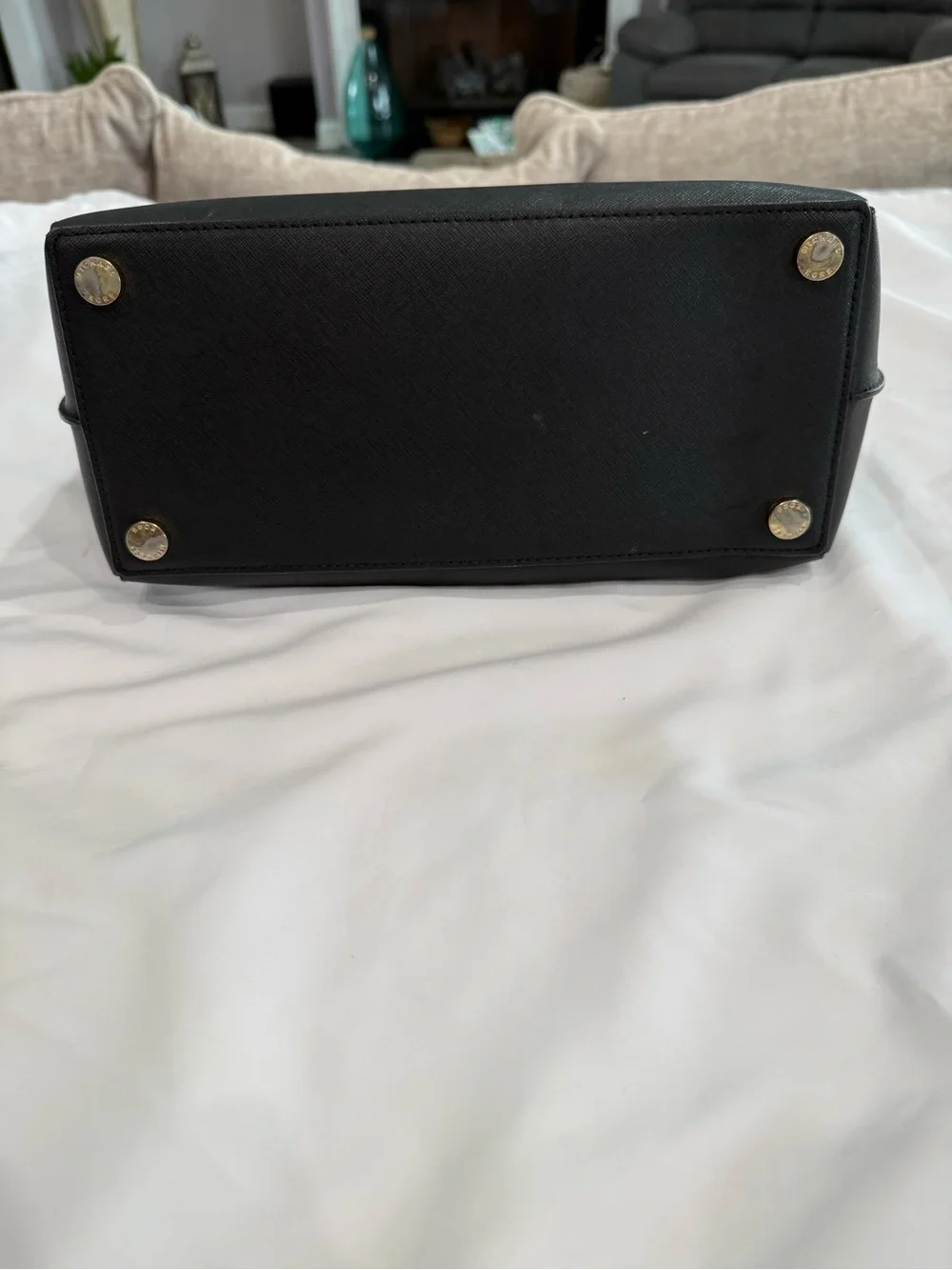 Michael Kors Rochelle Black Leather Satchel Tote Gold Hardware Top Zip Closure
